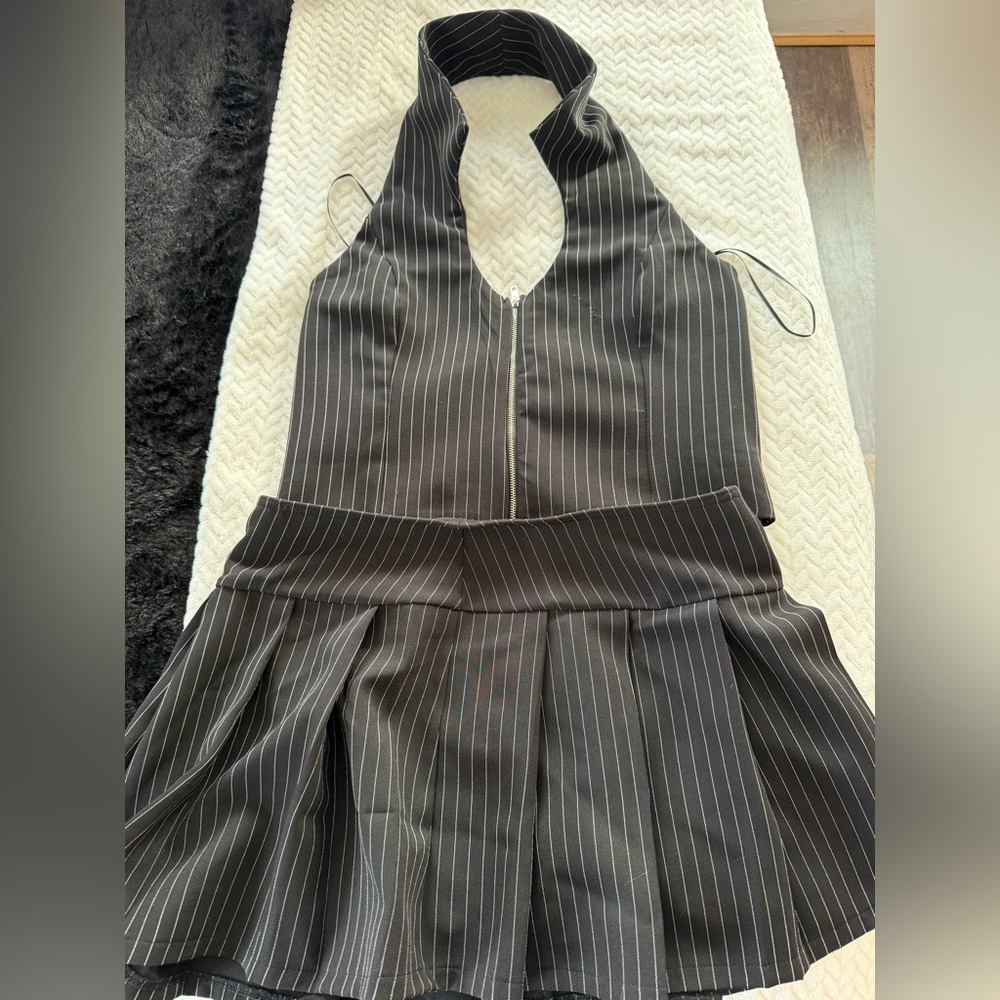 Black Pinstripe Halter two piece set